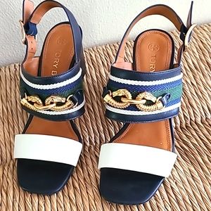 Tory Burch Navy and White Sandals